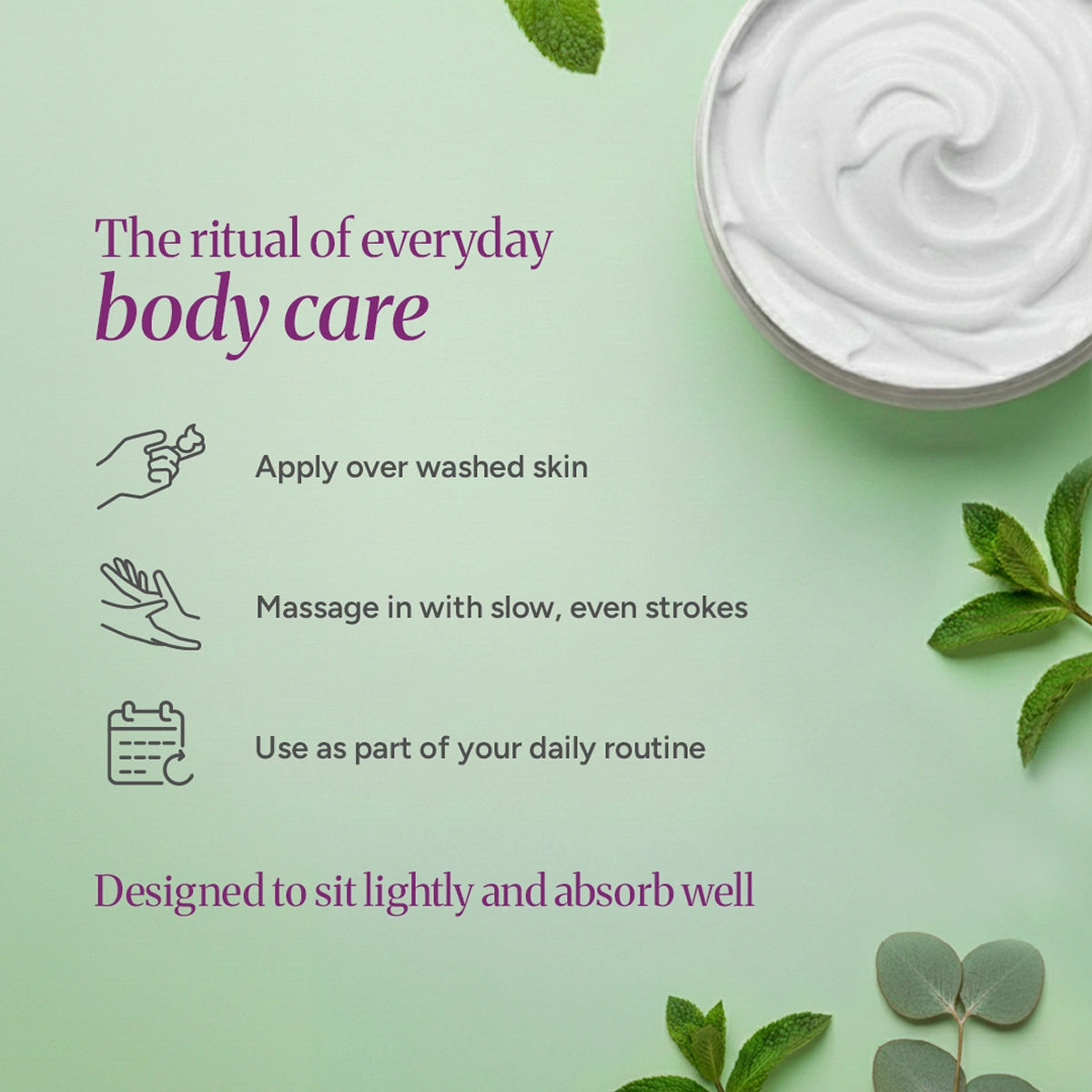 Instructions to apply Breeze Body Butter for best hydration and cooling effect