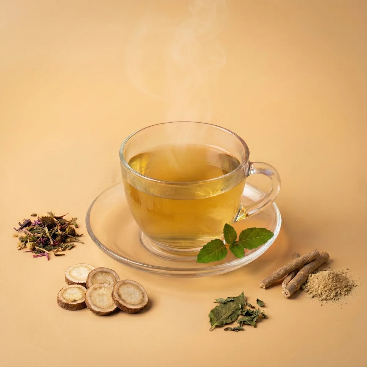 Freshly brewed Dakshin Organic Immunity Herbal Tea with natural herbs and spices