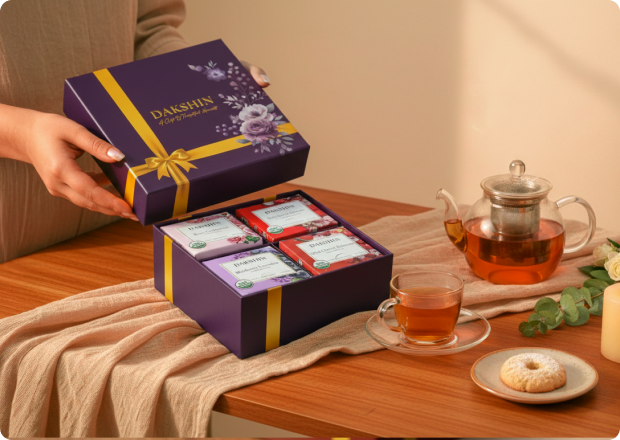 Tea care package by Dakshin featuring a curated selection of herbal teas