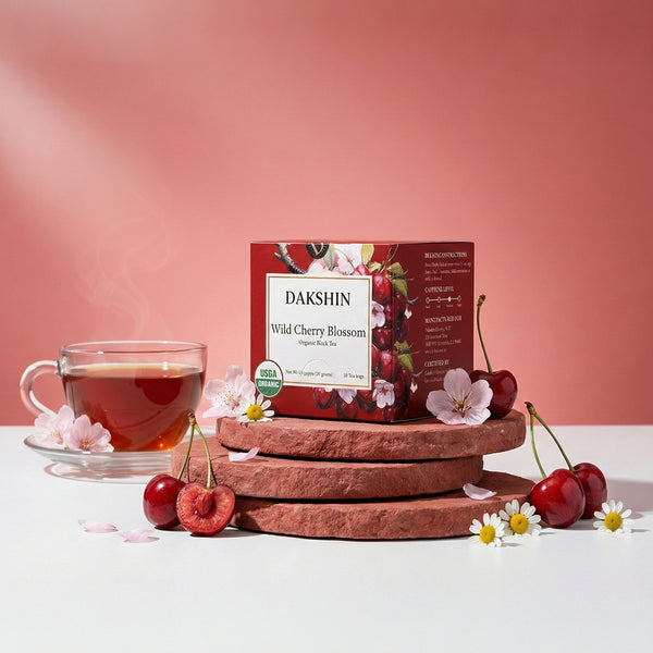 Wellness Organic Wild Cherry Blossom Tea by Dakshin with cherry blossoms and natural herbs